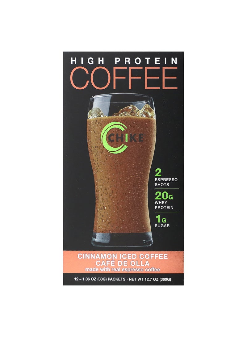 High Protein Iced Coffee, Cinnamon, 12 Packets, 1.06 oz (30 g) Each